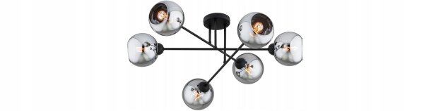 Deckenlampe 6-flammig Rauchglas Schwarz E27 L:70 cm