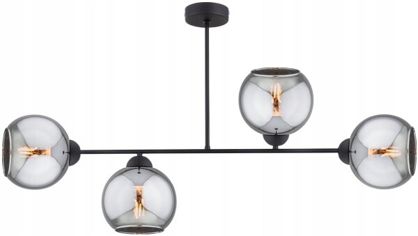 Deckenleuchte Rauchglas Schwarz 4-flammig E27 L:80 cm
