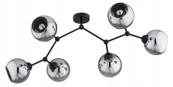 Deckenlampe 6-flammig Rauchglas Schwarz E27 L:80 cm