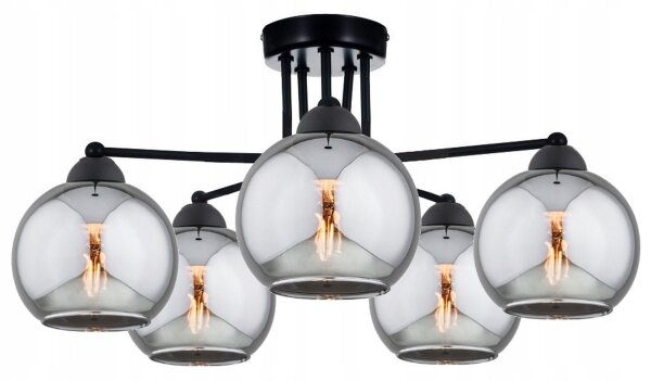 Deckenlampe 5-flammig Rauchglas Schwarz E27 B:80 cm