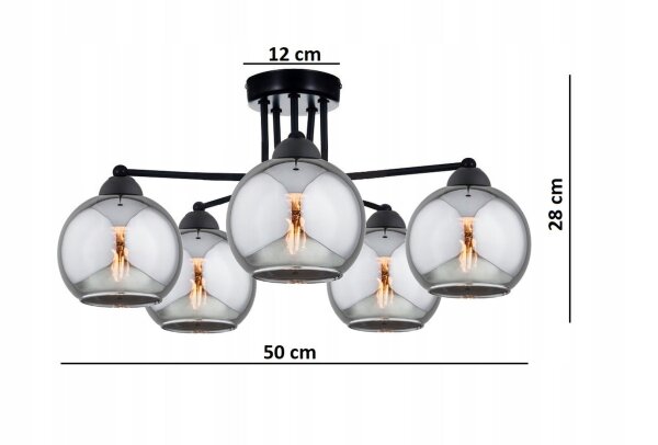 Deckenlampe 5-flammig Rauchglas Schwarz E27 B:80 cm