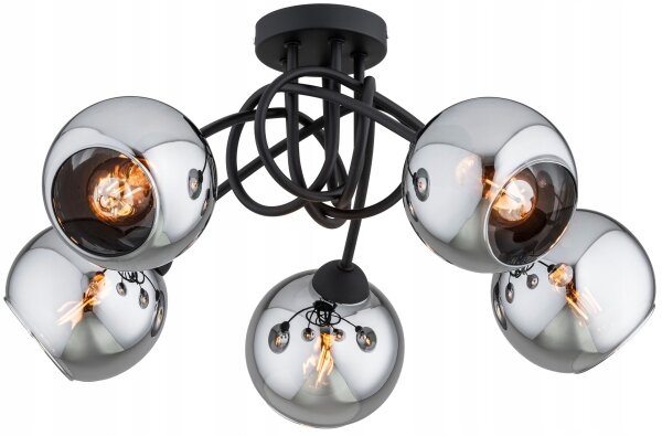 Deckenleuchte 5-flammig Rauchglas Schwarz E27 B:50 cm