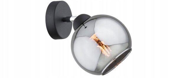 Wandspot schwenkbar Rauchglas Schwarz E27 T:20 cm