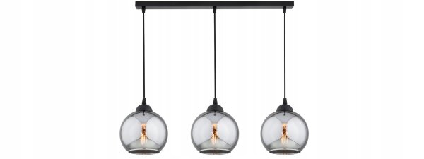 Hängelampe Rauchglas Schwarz 3-flammig E27 L:60 cm