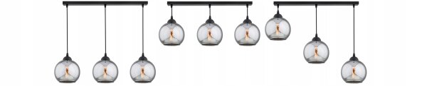 Hängelampe Rauchglas Schwarz 3-flammig E27 L:60 cm
