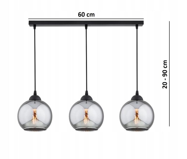 Hängelampe Rauchglas Schwarz 3-flammig E27 L:60 cm