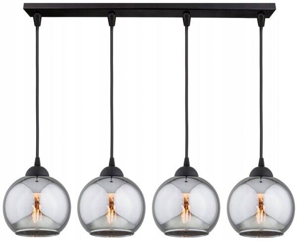 Hängelampe 4-flammig Rauchglas Kugel Schwarz E27 60 cm