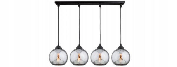 Hängelampe 4-flammig Rauchglas Kugel Schwarz E27 60 cm
