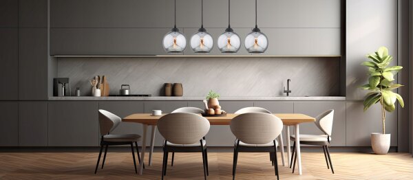 Hängelampe 4-flammig Rauchglas Kugel Schwarz E27 60 cm