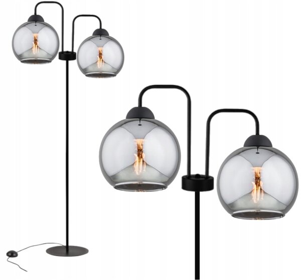 Stehleuchte 2-flammig Rauchglas Schwarz E27 150 cm