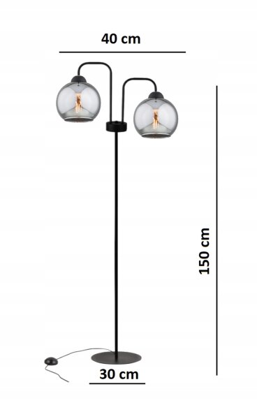 Stehleuchte 2-flammig Rauchglas Schwarz E27 150 cm