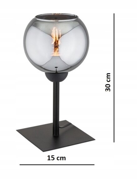 Tischleuchte Rauchglas Schwarz E27 H:30 cm blendarm