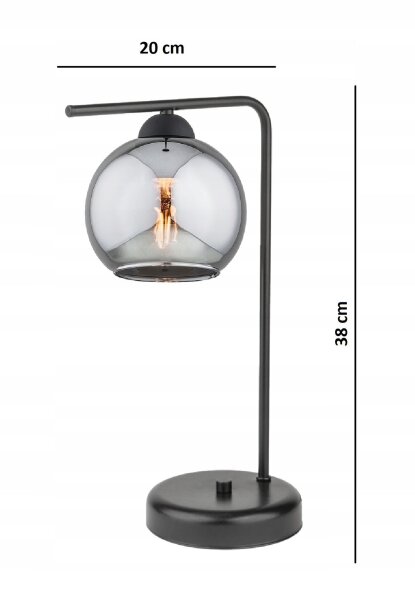 Tischleuchte Rauchglas Schwarz E27 H:30 cm elegant