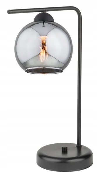 Tischleuchte Glas Metall Schwarz Rauchgrau E27 30 cm