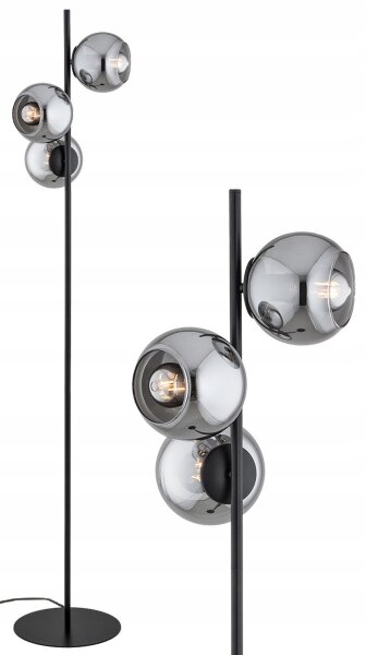 Stehlampe 3-flammig Rauchglas Glas Schwarz E27 B:30 cm
