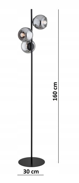 Stehlampe 3-flammig Rauchglas Glas Schwarz E27 B:30 cm