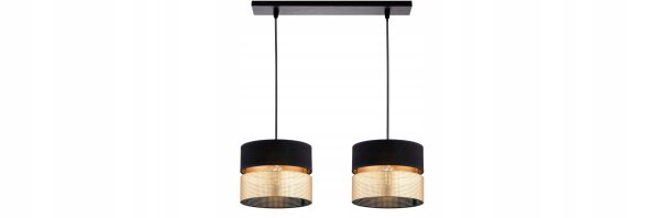 Pendelleuchte 2-flammig Schwarz Gold E27 L:50 cm Modern