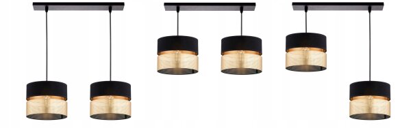 Pendelleuchte 2-flammig Schwarz Gold E27 L:50 cm Modern
