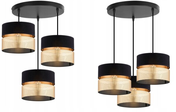Pendelleuchte 3-flammig Schwarz Gold Modern E27 B:45 cm