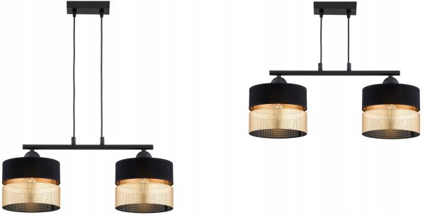 Pendelleuchte Schwarz Gold 2-flammig E27 L:50 cm Modern