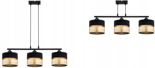 Hängelampe Schwarz Gold 3-flammig E27 L:70 cm Modern
