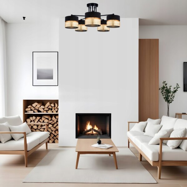 Deckenlampe 5-flammig Schwarz Gold E27 B:60 cm Modern