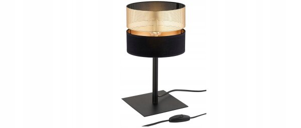 Tischlampe Schwarz Gold E27 H:38 cm Modern wohnlich
