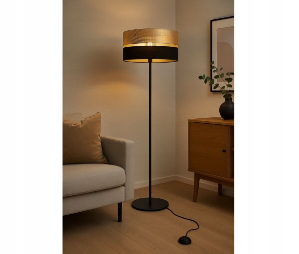 Stehlampe Tripod Schwarz Gold E27 H:150 cm Dreibein