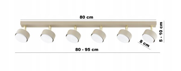 Deckenspot verstellbar 6-flammig GX53 L:80 cm Ecru Gold