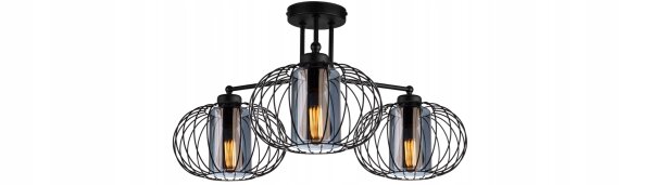 Deckenlampe Glas Metall Draht Schwarz E27 B:65 cm