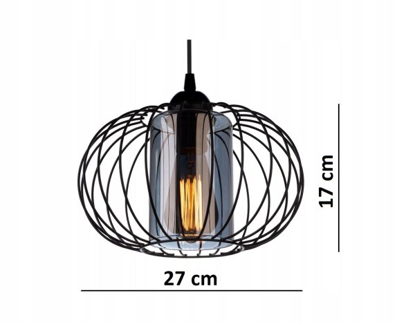 Deckenlampe Glas Metall Draht Schwarz E27 B:65 cm