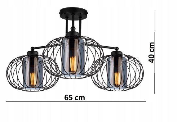 Deckenlampe Glas Metall Draht Schwarz E27 B:65 cm