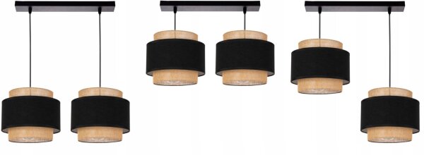 Hängelampe 2-flammig Stoff Schwarz Beige E27 L:40 cm