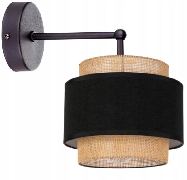 Wandlampe Stoff Schwarz Beige E27 L:25 cm blendarm