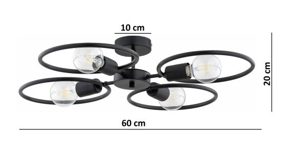 Deckenlampe 4-flammig Schwarz Metall E27 B:60 cm Modern