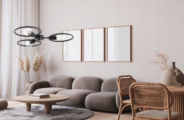 Pendelleuchte 3-flammig Schwarz E27 B:60 cm Modern