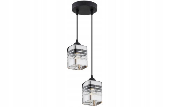 Pendelleuchte 2-flammig Glas Metall Silber E27 L:12 cm