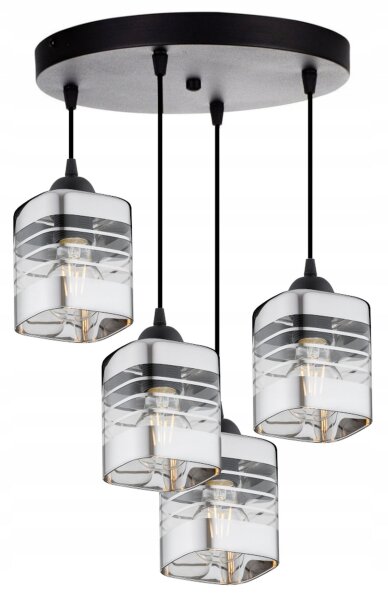 Pendelleuchte 4-flammig Glas Silber E27 L:30 cm Metall