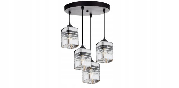 Pendelleuchte 4-flammig Glas Silber E27 L:30 cm Metall