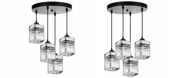 Pendelleuchte 4-flammig Glas Silber E27 L:30 cm Metall