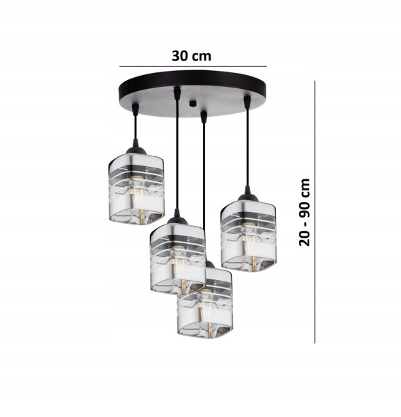 Pendelleuchte 4-flammig Glas Silber E27 L:30 cm Metall