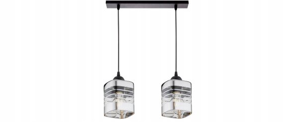 Pendelleuchte 2-flammig Glas Metall Silber E27 L:40 cm