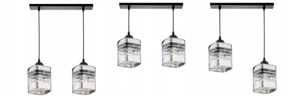 Pendelleuchte 2-flammig Glas Metall Silber E27 L:40 cm