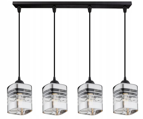 Pendelleuchte 4-flammig Glas Metall Silber E27 L:60 cm
