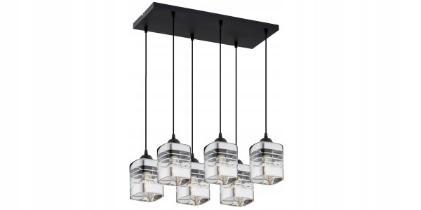Pendelleuchte 6-flammig Metall Glas Silber E27 L:60 cm