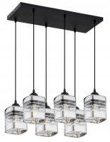Pendelleuchte 6-flammig Metall Glas Silber E27 L:60 cm