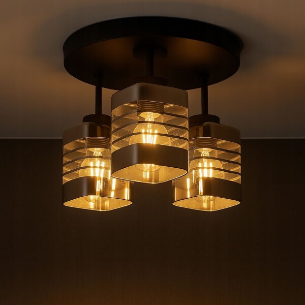Deckenleuchte 3-flammig Glas E27 B:30 cm Metall Modern