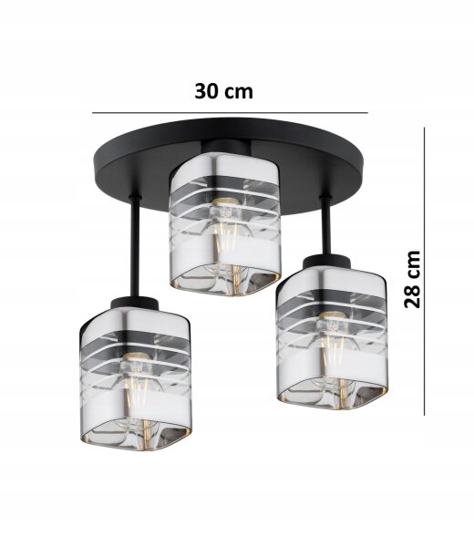 Deckenleuchte 3-flammig Glas E27 B:30 cm Metall Modern