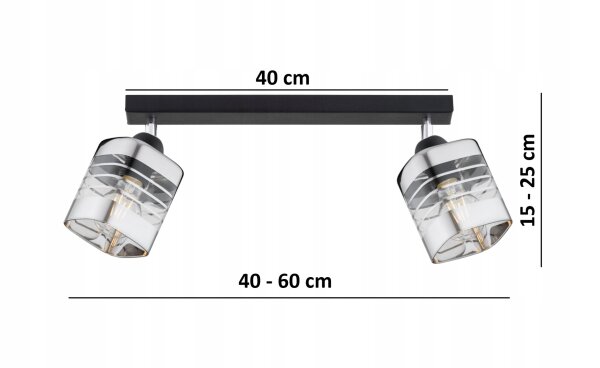 Deckenspot flexibel 2-flammig Glas Metall E27 L:40 cm
