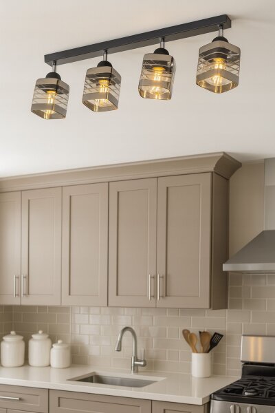 Deckenspot flexibel 4-flammig Glas Metall E27 L:60 cm